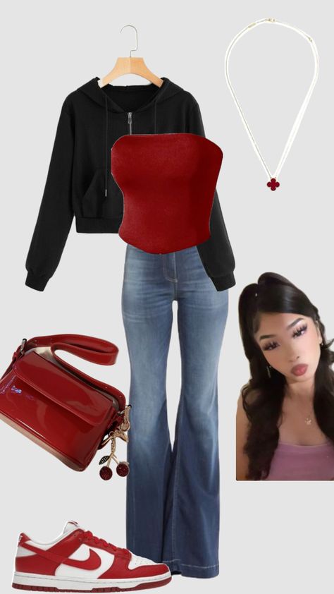 #outfitsforyou #outfitidea #red #black #nike #myfirstreshuffle Red And Black Outfits For School, Red Outfit For School, Red Latina Outfit, Baddie School Outfits Highschool, Quince Outfits, Latina Fits, Latina Clothes, Cargo Pants Women Outfit, Outfits For Highschool