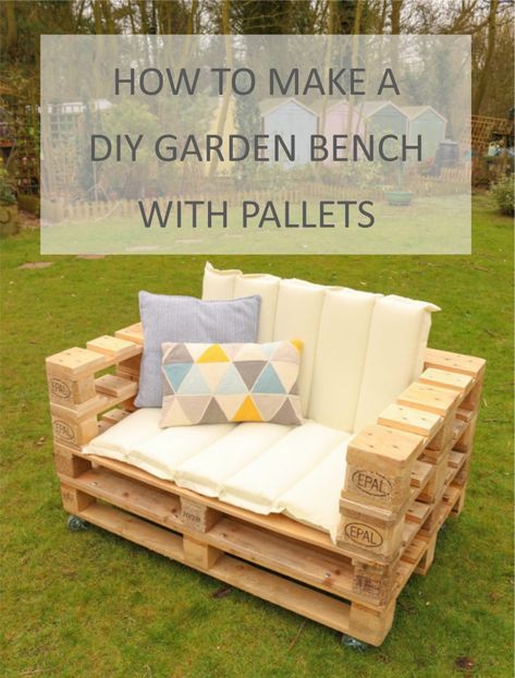 How to make a DIY pallet bench for your garden Diy Pallet Bench, Pallet Furniture Plans, Garden Bench Diy, Garden Furniture Design, Pallet Garden Furniture, Pallet Patio Furniture, Pallet Bench, Pallet Patio, Wooden Pallet Furniture