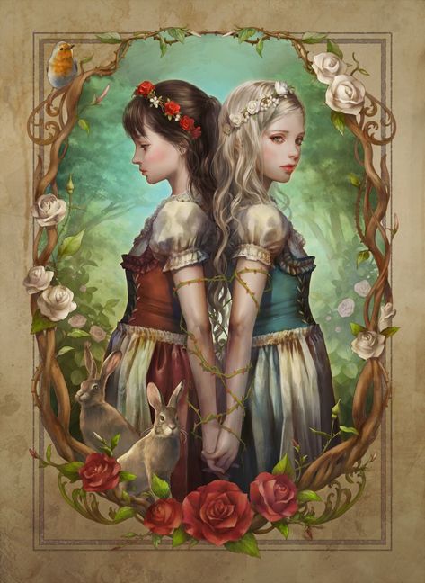 Snow White And Rose Red, Arte Inspo, Arte Sketchbook, Fairytale Art, Arte Fantasy, Fantasy Inspiration, 영감을 주는 캐릭터, Fantasy Artwork, 그림 그리기