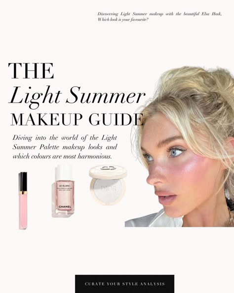 Discovering the allure of Light Summer makeup with Elsa Hosk 🤍 . #coloranalysis #colouranalysis #lightsummer #summerpalette #lightsummerpalette #coloranalyst Light Summer Eye Makeup, Summer Light Palette, Light Summer Makeup Palette, Light Summer Makeup Looks, Light Summer Lipstick, Summer Light Makeup, Light Summer Color Palette Makeup, Light Summer Palette, Light Summer Makeup