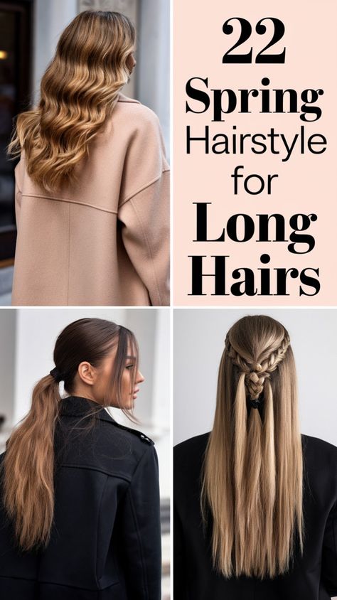 Spring 2025 calls for fresh and stylish hair transformations! 💇‍♀️ Whether you're into soft, bouncy waves, sleek low ponytails, or intricate braided half-up styles, these spring hairstyle for long hairs 2025 ideas will keep you looking chic and effortless. Perfect for both casual and formal looks, these hairstyles add elegance and versatility to long hair this season. 🌸✨ Low Ponytails, Bouncy Waves, Long Ponytail Hairstyles, 2025 Ideas, Chic Ponytail, Braided Half Up, Long Dark Hair, Long Brown Hair, Long Natural Hair