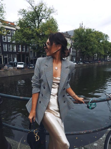 Lorna Luxe, How To Wear Blazers, Slip Dress Outfit, Blazer Outfit, Checked Blazer, Trending Fashion Outfits, Blazer Outfits, Street Style Looks, Elegant Outfit