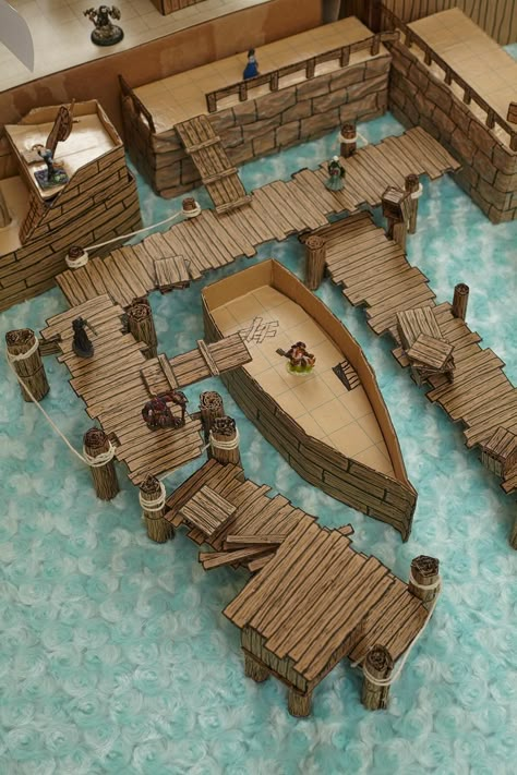 Docks Battlemap, Cardboard City, Dnd Diy, Dnd Terrain, Dnd Crafts, Dnd Minis, Warhammer Terrain, Cardboard Sculpture, Folding Origami