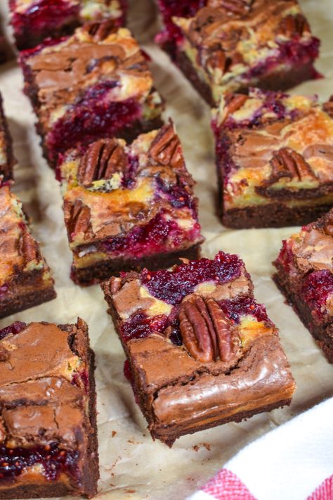 Brie and Cranberry Brownies • baste cut fold Cranberry Brownies, Brie And Cranberry, Dark Chocolate Brownie, Cranberry Compote, Cookie Cake Pie, Dark Chocolate Brownies, Cranberry Cheese, Brownie Toppings, Brie Cheese