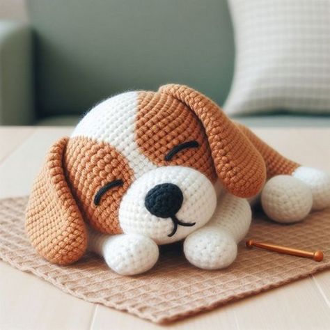 Yarn Animals, Dog Amigurumi, Knitted Doll Patterns, Sleeping Animals, Crochet Sheep, Crochet Dog Patterns, Crochet Animals Free Patterns, Crochet Elephant, Crochet Amigurumi Free