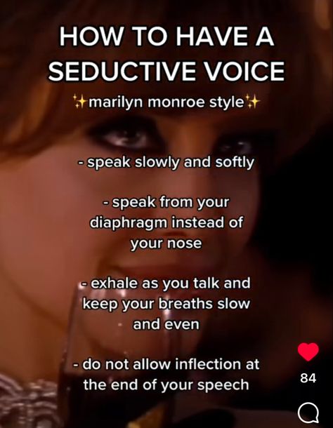 How To Get A Seductive Voice, Femfatale Aesthetic, How To Be More Lady Like, How To Become Sexier, How To Be A Maneater, How To Have Charisma, Maneater Tips, How To Be Sexier Tips, Seductress Aesthetic