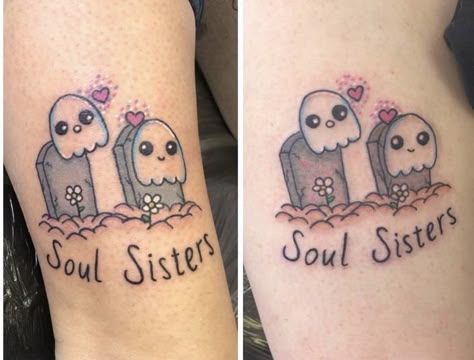 Halloween Tattoos For Best Friends, Three Sister Tattoos, Matching Disney Tattoos, Soul Sister Tattoos, Cute Halloween Tattoos, Maching Tattoos, Matching Friend Tattoos, Cute Matching Tattoos, Matching Best Friend Tattoos