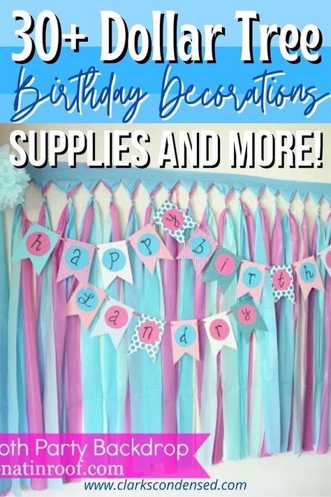 Cute Cheap Party Decorations, Dollar Store Birthday Decor, Dollar Tree Backdrop Ideas Birthday, Dollar Tree First Birthday, Birthday Decorations On A Budget, Dollar Tree Party Decor Ideas, Budget Birthday Decorations, Dollar Tree Birthday Party Ideas, Inexpensive Party Decorations