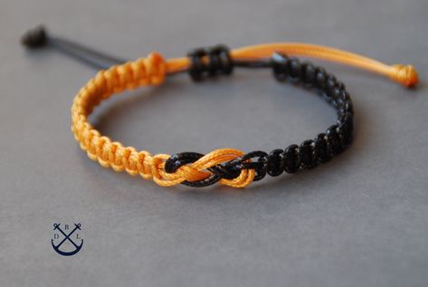 This is a listing for 1 Macrame Sailors Knot braided bracelet  in 2 colours of your choice. These bracelets are made based on macrame techniques. - 100% handmade in France - the bracelet will wrap once around your wrist and makes for a nice subtle accessory bringing out the outdoor and adventurous person in you. - this. bracelet makes a great gift, the bracelet comes in a fabric gift bag ready to be offered as a present. Width bracelet: 1cm (0.4") Colours used in these pictures are Ochre and Bla Waxed Cord Bracelets, Sailors Knot, Macrame Techniques, Sailor Knot Bracelet, Wax Cord Bracelet, Fabric Gift Bag, Wire Crochet Jewelry, Cotton Bracelet, Knot Braid