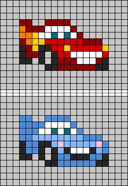 Cars Perler Beads, Perler Beads Movies, Cute Mini Pixel Art, Car Alpha Pattern, 13x13 Pixel Art, Ferrari Crochet, Pixel Art Matching, Car Perler Beads, Matching Pixel Art