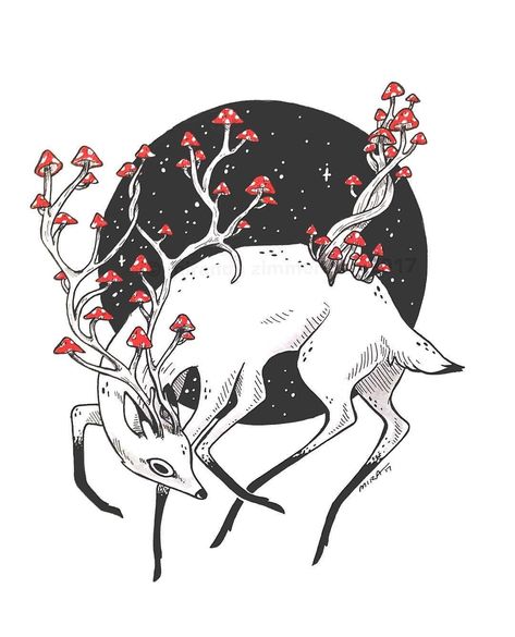 Faunwood Art, Uwu Style, Pencil Creative, Space Animals, Deer Illustration, Art Mignon, Art Et Illustration, Arte Animal, Tattoo Design Drawings