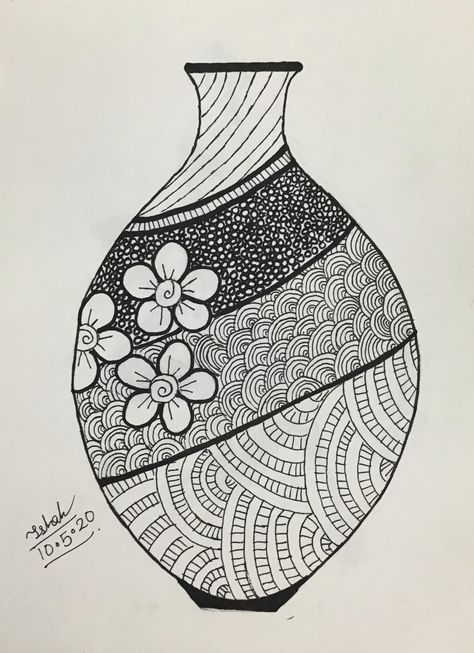 Pot Drawing, Flower Pot Design, Doodle Art Drawing, Kids Art Class, Pot Designs, Mandala Design Art, Mandala Drawing, Mandala Design, Mandala Art