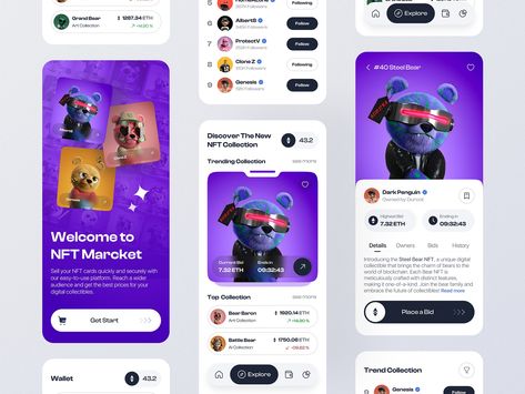 NFT Marketplace Mobile App by Behzad for Border on Dribbble Nft Marketplace Ui, Finance App Design, Finance App Ui Design, Mobile Banking App Ui Design, Mobile Banking App, Nft Marketplace, Mobile App Design, Blockchain, App Design