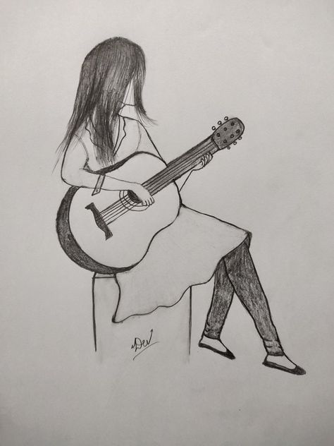 Girl Playing Guitar, Girl With Guitar, Guitar Sketch, Draw Step By Step, How To Draw Steps, Basic Girl, Music Festival Poster, Lonely Girl, Irish Music