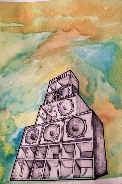 Sound System Drawing, Reggae Sound System, Sound System Tattoo, Speaker Tattoo, Speaker Drawing, Systems Art, Dj Art, Musician Art, Graffiti Writing