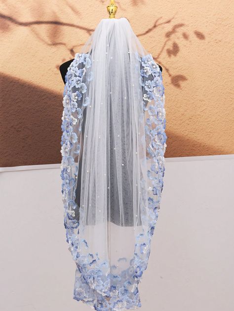 1pc 1m Long Light Blue Lace Edged Beaded Bridal Veil With Comb, Single Layer, Perfect For Party & FestivalI discovered amazing products on SHEIN.com, come check them out! Beaded Bridal Veil, Blue Veil, Wedding Veils Lace, Long Lights, Long Light, Lace Veils, Party Festival, Wedding Veil, Bridal Veil