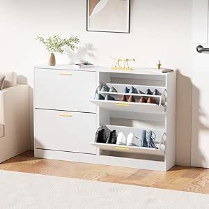 JOZZBY Set of 2 Shoe Cabinet for Entryway, Narrow Shoe Cabinet with 2 Flip Drawer White Shoe Storage Cabinet Freestanding Shoe Organizer Slim Show Cabinet for Entryway, Hallway, Living Room Shoe Rack Hallway, Shoe Rack For Home, Shoe Storage Cupboard, Shoe Cabinet Storage, Slim Shoe Cabinet, Shoe Cabinet Entryway, Narrow Shoe Rack, Entryway Shoe Storage, Shoe Rack Organization