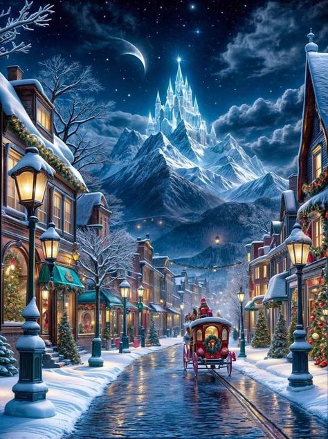 Thomas Kinkade Christmas Wallpapers, Christmas Village Drawing, Christmas Scenery Drawing, Beautiful Christmas Wallpaper, Thomas Kinkade Christmas, Beautiful Winter Pictures, Tree Decoration Ideas, Beautiful Christmas Scenes, Merry Christmas Wallpaper