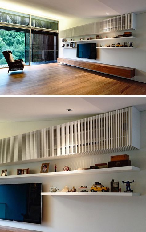 Interior Design Ideas - Hide The Air-Conditioning Unit Inside A Cabinet Hide Ac Units, Air Conditioner Cover Indoor, Air Conditioner Hide, Air Conditioner Design, Air Conditioner Cover, Air Conditioner Units, Sala Grande, Interior Design Per La Casa, Air Conditioning Unit