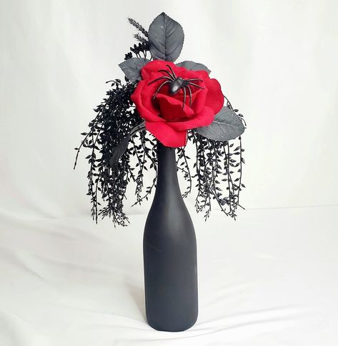 Excited to share the latest addition to my #etsy shop: Halloween Centerpiece Beautiful Red Rose with Creepy Spider and Cascading Black Foliage in Glass Vase https://etsy.me/3x0Y80h #black #halloween #red #funhalloween #trickortreat #subtlecreepy #halloweenparty #hallow Rip 20s, Wedding Vow Renewal Ceremony, Black Centerpieces, Red Centerpieces, Creepy Spider, Painted Glass Vases, Mantle Shelf, Moon Wedding, Halloween Centerpiece