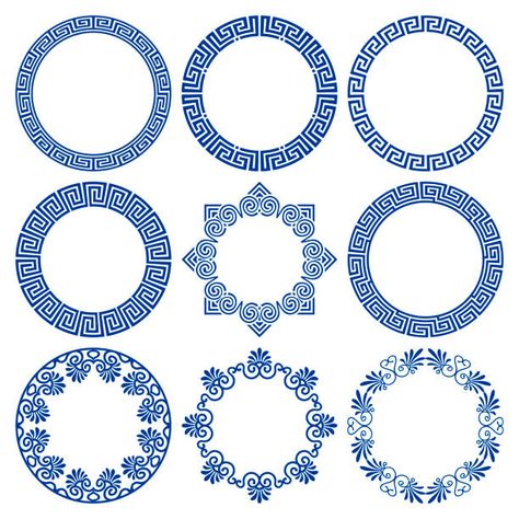 Greek Aesthetic Design, Greek Plates Design, Greek Illustration Art, Greek Circle Pattern, Greek Illustration Design, Modern Greek Art, Greek Design Graphic, Greek Tile Pattern, Greek Logo Design