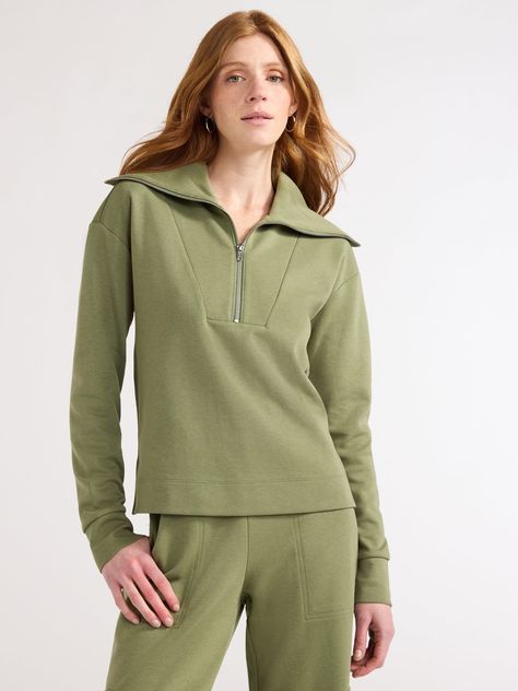 Womens Half Zip Pullover, Workout Vibes, Funnel Neck Sweatshirt, Working Out Outfits, Half Zip Top, Pyjamas Womens, Brand Clothes, Womens Crewneck, Half Zip Pullover