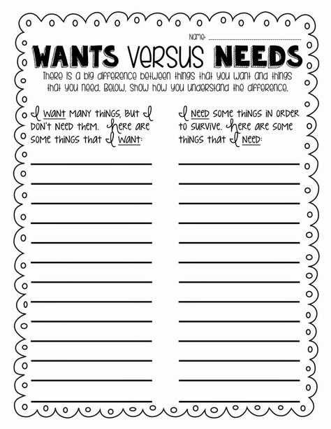 Needs And Wants Worksheet, Wants Vs Needs, Financial Literacy Worksheets, Needs Vs Wants, Financial Literacy Lessons, Life Skills Class, Life Skills Curriculum, Economics Lessons, Life Skills Lessons