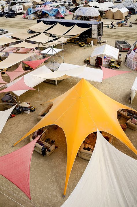 Camping Event Ideas, Campfire Design, Sun Sails, Burning Man Art, Green Event, Outdoor Restaurant Design, Shade Tent, Tipi Tent, Camping Inspiration