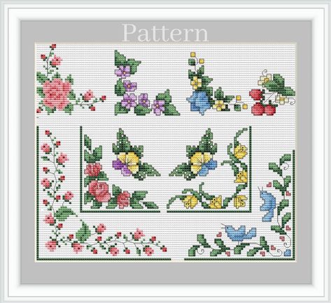 Corner Cross Stitch Patterns, Cross Stitch Flower Border, Cross Stitch Frames, Cross Stitch Corner, Cross Stitch Frame, Cross Stitch Borders Corner, Needlepoint Stocking, Flower Cross Stitch Pattern, Border Patterns