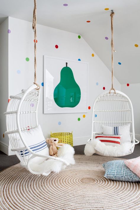 7 Easy Updates for Kids' Rooms | Pop Talk | SwatchPop! Mommo Design, Shaved Hairstyles, Modern Playroom, Kids Play Spaces, Hanging Chairs, Half Shaved, Playroom Design, Trendy Bedroom, Kids Interior