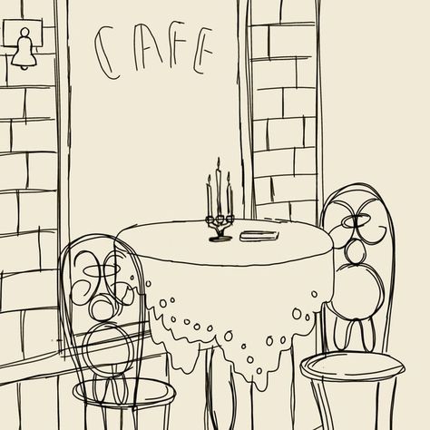 Cafe Table Illustration, Vintage Cafe Illustration, Aesthetic Icons Drawing, Cute Cafe Illustration, Cafe Drawing Aesthetic, Cafe Illustration Drawing, Café Drawing, Cafe Art Illustration, Cute Cafe Drawing