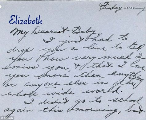 Young love: One of Elizabeth Taylor's handwritten love letters to her fiance William Pawley in 1949 Smell Like Fruit, Famous Love Letters, Handwritten Love Letters, Letters To Her, Roddy Mcdowall, Love Letters To Your Boyfriend, Love Letter To Her, Journal Printables Free, Intimate Portrait