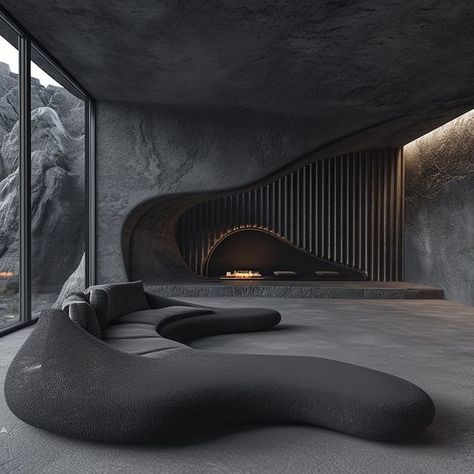 Luxury Inside House, Black Luxury Interior, Cave Room Ideas, Dark Modern Interior, Interior Design Dark, Cave Interior, Dark Interior Design, Living Room Dark, Cave Room