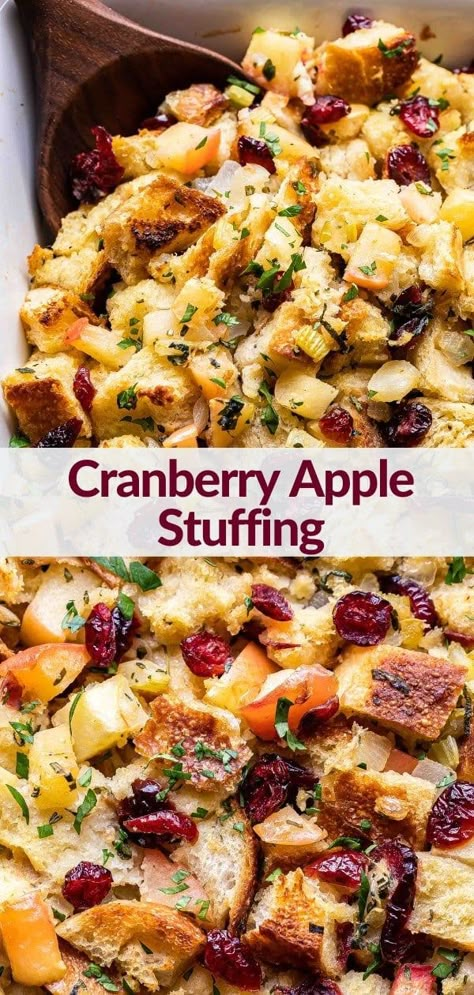 Cranberry Apple Stuffing, Apple Stuffing, Turkey Stuffing Recipes, Dressing Recipes Thanksgiving, Thanksgiving Food Sides, Stuffing Recipes For Thanksgiving, Best Thanksgiving Recipes, Cranberry Apple, Thanksgiving Dinner Recipes