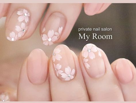 Cherry Blossom Nails Art, Blossom Nails, Nails Nail Art Designs, Nails Birthday, Cherry Blossom Nails, Gel French Manicure, Nagellack Trends, Cute Nail Art Designs, Basic Nails