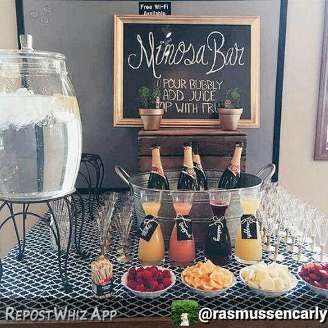 Reposted from instagram Simple Mimosa Bar, Mimosa Bar Ideas, Breakfast Birthday, Brunch Bar, Brunch Decor, Champagne Brunch, Breakfast Party, Birthday Breakfast, Baby Shower Brunch