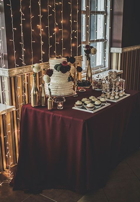 burgundy wedding ideas Burgundy Weddings, Gold And Burgundy Wedding, Burgundy Wedding Theme, Candied Apples, Flowers Hanging, Marsala Wedding, Cascading Flowers, Maroon Wedding, Wedding Cake Table