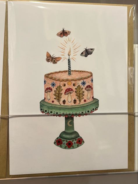 Moth Birthday Cake, Moth Cake, Birthday Cake Drawing Aesthetic, Coquette Birthday Cards, Cake Drawing Aesthetic, Birthday Card Inspo Aesthetic, Cake Drawing, Drawing Face Expressions, Hippie Birthday