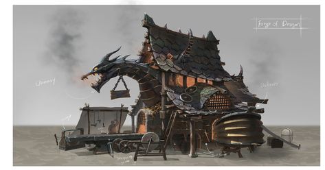 ArtStation - Forge, kyounghwan kwon Fantasy Forge Concept Art, Fantasy Forge, Viking Aesthetic, Nordic Architecture, Viking House, Nordic Vikings, Building Concept, Scenery Background, Fantasy House