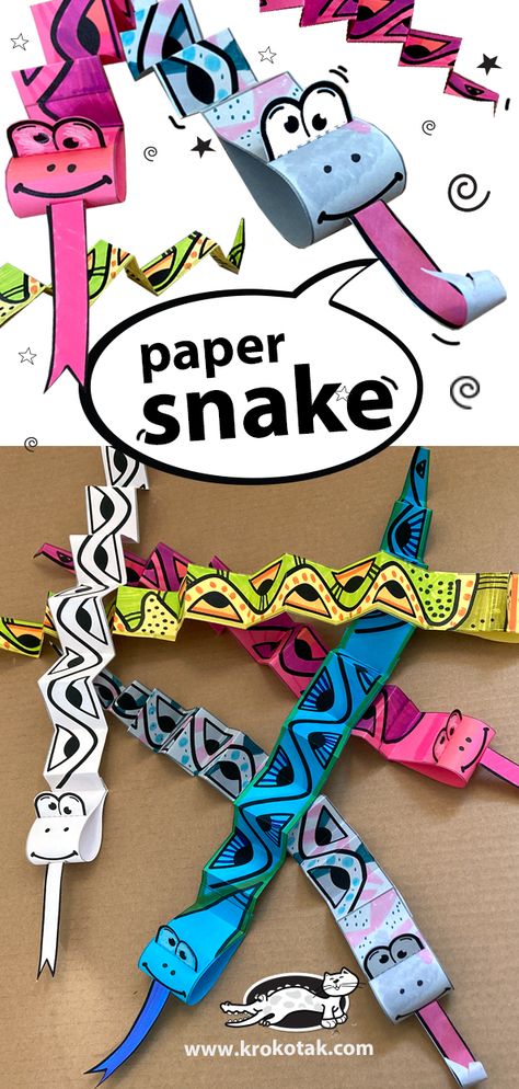 Snakes For Kids, Paper Snake, Snake Craft, Snake Crafts, Animal Lessons, Kindergarten Art Projects, Summer Camp Crafts, Koh Lanta, Animal Crafts For Kids