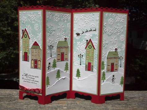 Stampin Up Holiday Home, Screen Cards, Screen Divider, Christmas Card Inspiration, Christmas Paper Crafts, Homemade Christmas Cards, Stampin Up Christmas Cards, Gift Tag Cards, Shaped Cards