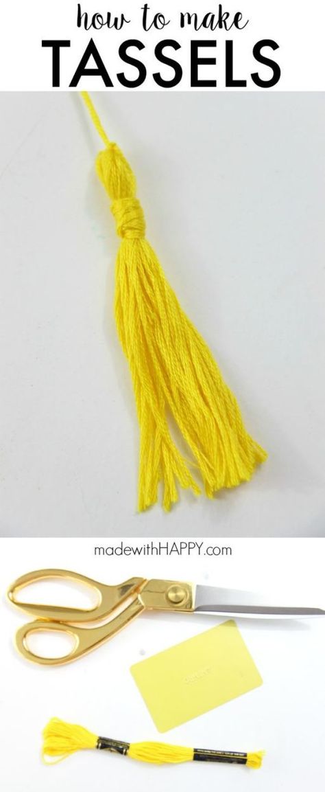 How to make a tassel for graduation, home decor or clothing.  Tassels are a fun DIY craft idea.  Using any kind of thread to make tassels for a wedding, party or Christmas ornaments.  www.madewithHAPPY.com Make Tassels, Make A Tassel, Diy Graduation Cards, Graduation Card Boxes, Graduation Cards Handmade, Graduation Tassel, Graduation Ornament, Diy Graduation, How To Make Tassels