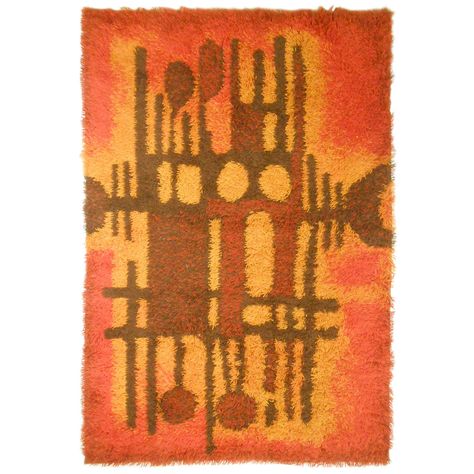 Striking Midcentury Danish Rug by Ege Rya | 1stdibs.com Modern Throw Blanket, Rya Rug, Mid Century Rug, Vintage Modern Style, Retro Living Rooms, Weaving Rug, Latch Hook Rugs, Vintage Interiors, Modern Carpet