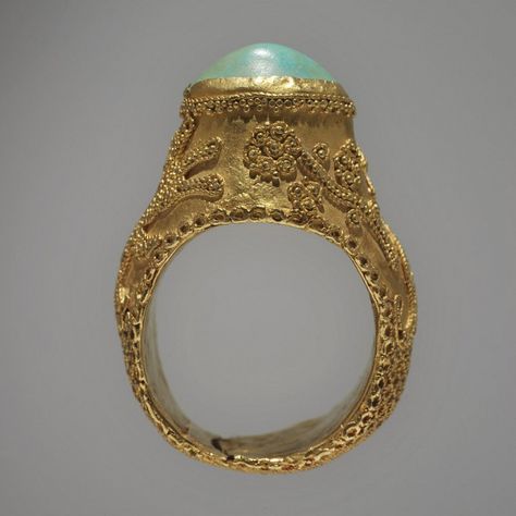 Unknown artist, Persian. Ring, 13th century. Gold; turquoise. Diameter: 3.5 cm (1 3/8 inches) (greatest). Gift of Mrs. Murray S. Danforth 32.058 Ancient Jewels, Ancient Jewellery, Turquoise Gold Ring, Historical Jewellery, Medieval Jewelry, Earring Organizer, Jewellery Gold, Ancient Jewelry, Ethnic Jewelry