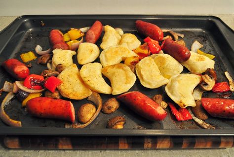 My Tiny Oven: Oven Baked Perogies and Sausage Perogies And Sausage, Baked Perogies, Recipes Using Egg Roll Wrappers, Spiralized Zucchini Recipes, Veggetti Recipes, Zucchini Dinner Recipes, Perogies Recipe, Zucchini Recipes Baked, Zucchini Recipes Healthy