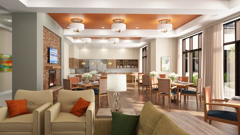 Learn all about how senior living facilities are designed in this article. We discuss architecture and the important features of a senior care facility. Assisted Living Decor, Senior Living Interior Design, Senior Living Design, Assisted Living Homes, Senior Living Facilities, Bedroom Inspirations Minimalist, Assisted Living Facility, Assisted Living, Senior Living