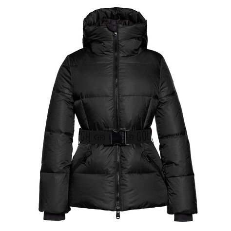 Goldbergh Snowmass Down Ski Jacket (Women's) | Peter Glenn Skiwear Women, Womens Ski, Black Ski Jacket, Snow Skirt, Ski Slopes, Ski Fashion, Stylish Coat, Belted Jacket, Jacket With Hood