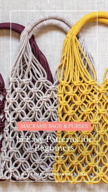 Macrame Tas, Shopping Bags Diy, Macrame For Beginners, Macrame Fashion, Basic Knots, Art Macramé, Macrame Purse, Sac Diy, Macrame Supplies