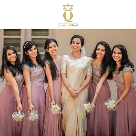 Christian Bridesmaid Dresses, Photo Pose With Bride Sister, Bridesmaid Dresses Kerala Christian, Indian Christian Wedding Bridesmaids, Bridesmaid Poses With Bride Indian, Bride With Bridesmaids Pictures Indian, Bridal Maid Dress, Bridal Maids, Christian Bridal Saree