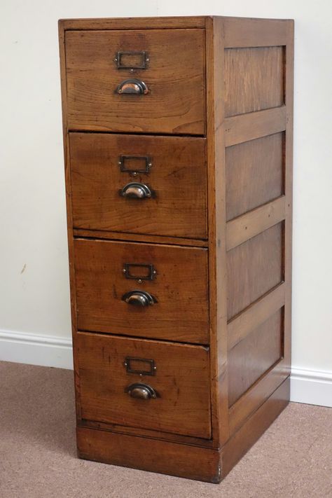 Filing Cabinet Ideas, Antique Office Furniture, Wood Filing Cabinet, Vintage Filing Cabinet, Wood Office Furniture, File Cabinet Makeover, Colonial Furniture, Shaker Furniture, Oak Bookcase